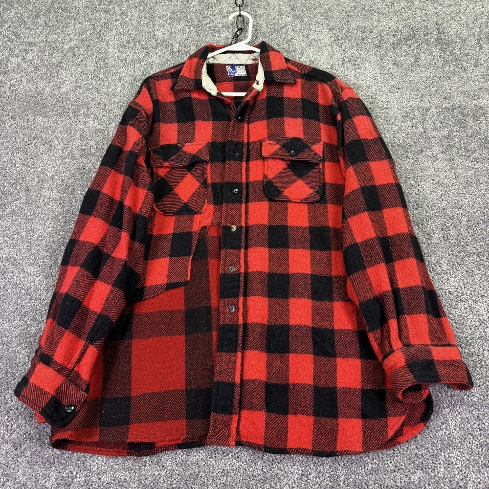 Vintage Pilgrim Buffalo Plaid Shirt Mens XL Red Wool Hunting Outdoor Workwear